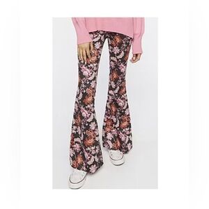 Forever 21 Sued Pink Floral Flare Pants